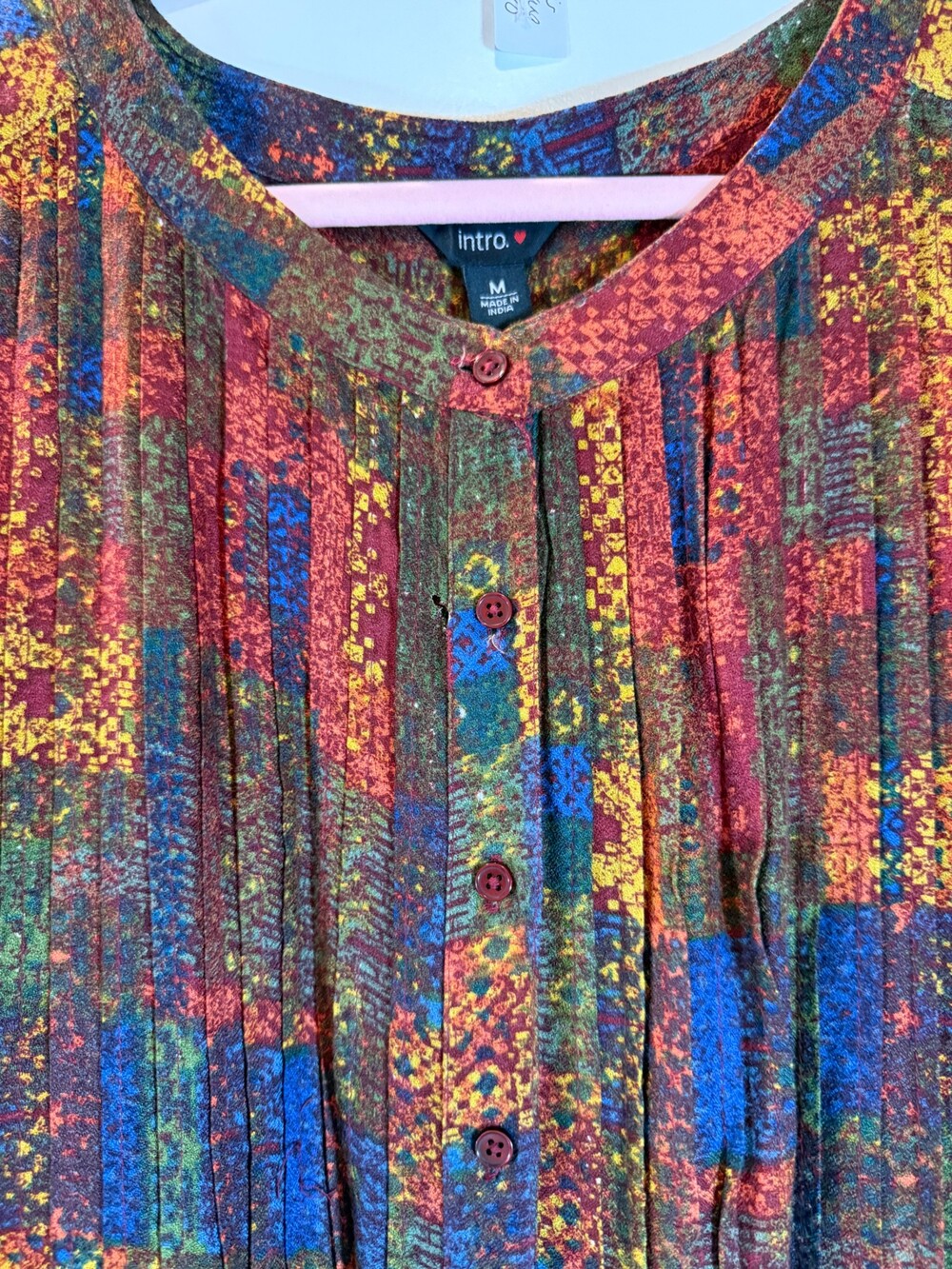 Intro Colorful Patchwork Button-Up Blouse Size M - Picture 4 of 5